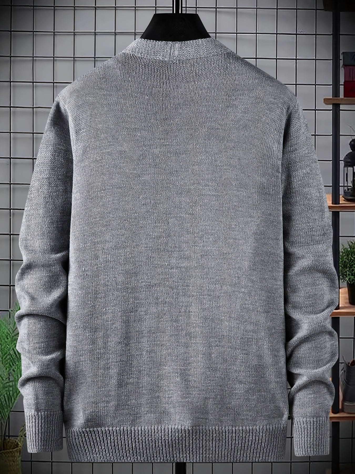 Men's Crew Neck Knit Cardigan Long Sleeve Sweater