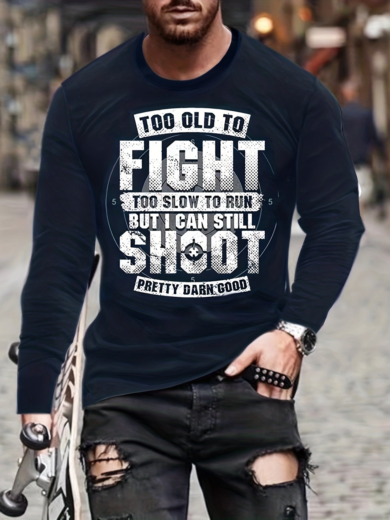 Funny 3D Pattern Print Men's Graphic T-shirt Long Sleeve Pullover Tops