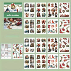 Winter Christmas Sticker Book Large Size Vintage Flower PET Paper Stickers