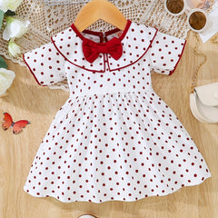 Baby Girl's Polka Dot Print Bow Short Sleeve Dress Toddler Clothes