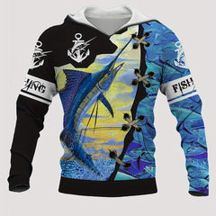 Fish And Anchor Print Hoodies For Men Graphic Hoodie