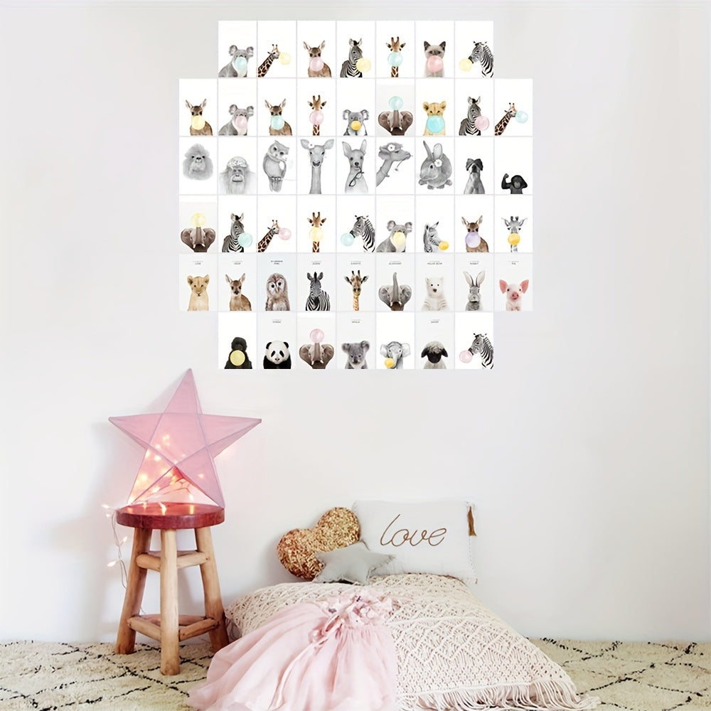 50pcs Cartoon Animal Postcard Set for Kids' Rooms, Collage Art, Wall Decor