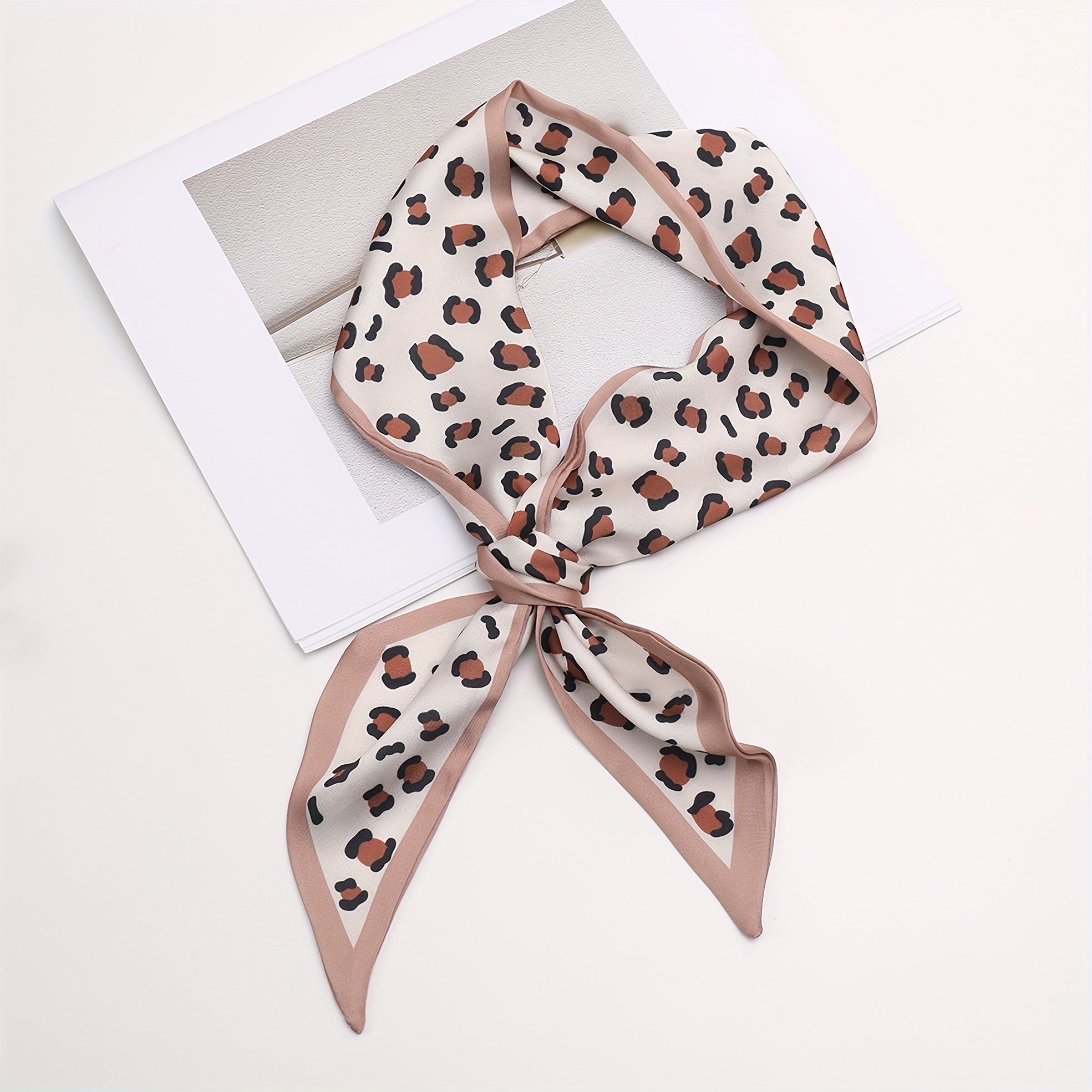 Leopard Print Pink Skinny Scarf Long Hair Ribbon Neckerchief