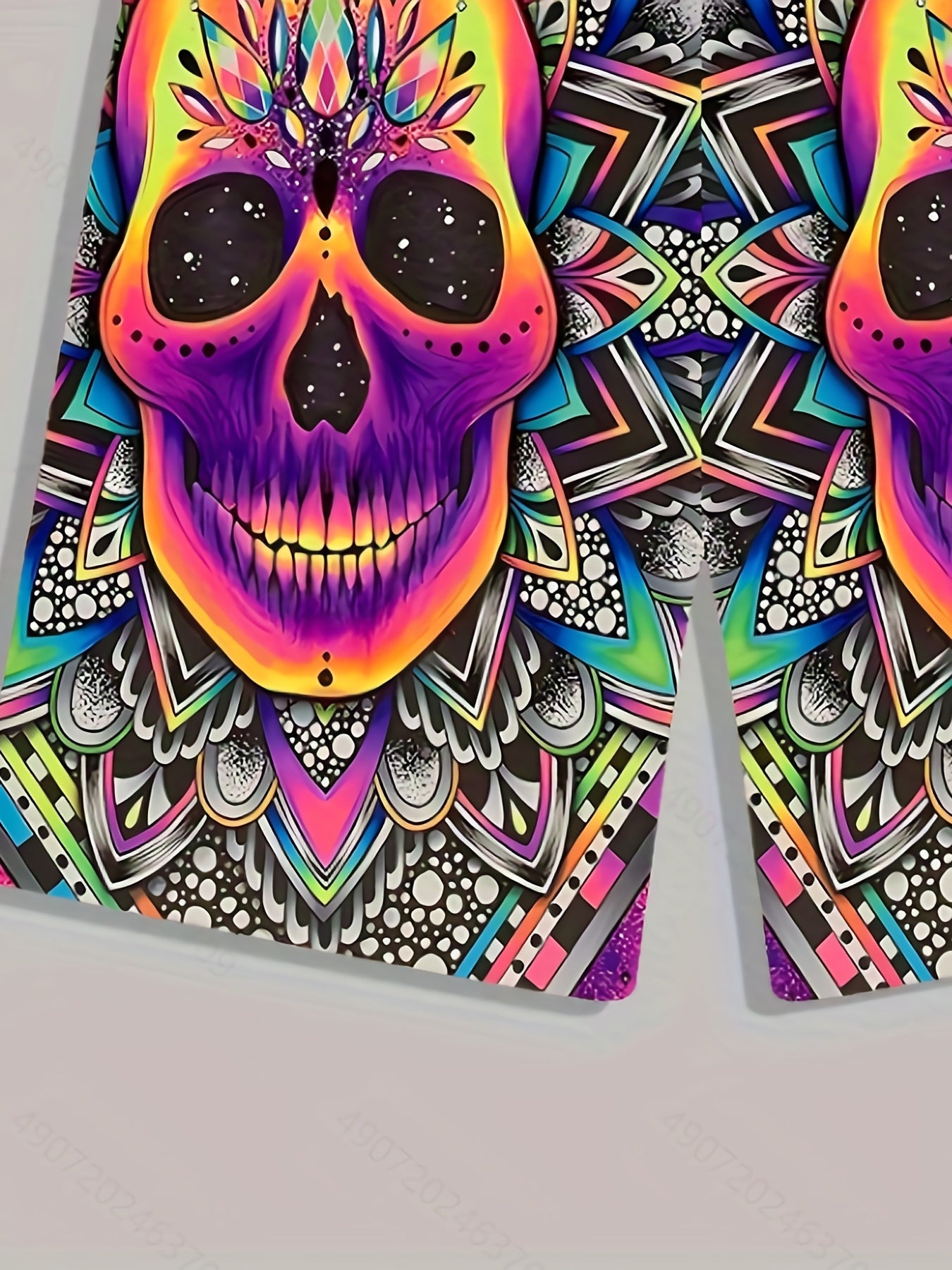 Men's Floral Skull Graphic Shorts 3D Print Elastic Waist Slightly Stretch Shorts