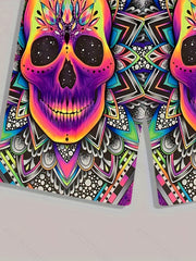 Men's Floral Skull Graphic Shorts 3D Print Elastic Waist Slightly Stretch Shorts