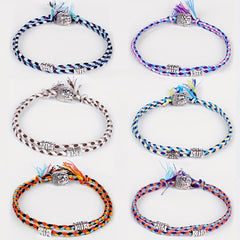 Colorful Braided Bracelet Metal Buddha Head Decor Wristband