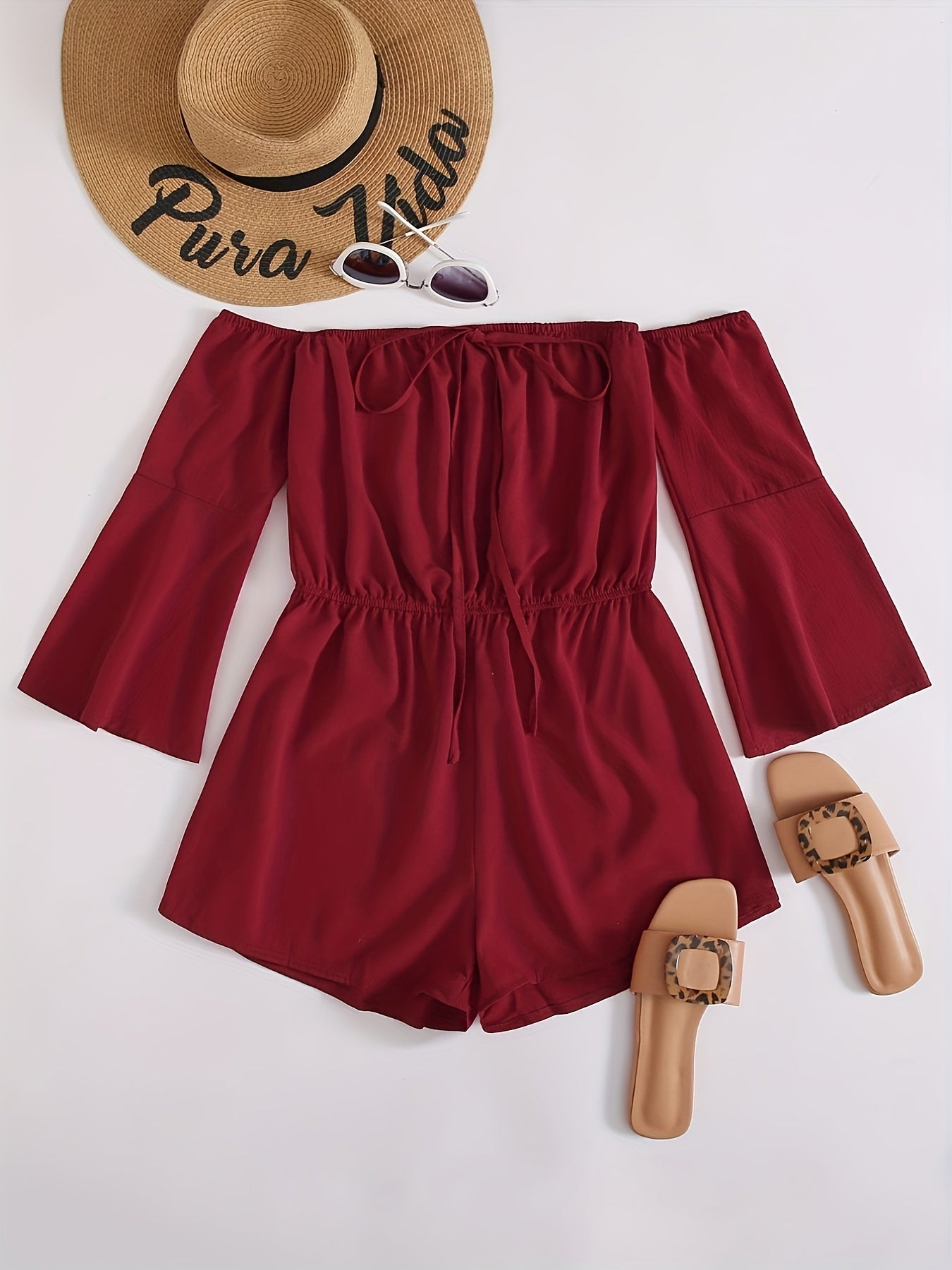 Boho Tie Front Romper Off Shoulder Jumpsuit