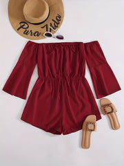 Boho Tie Front Romper Off Shoulder Jumpsuit