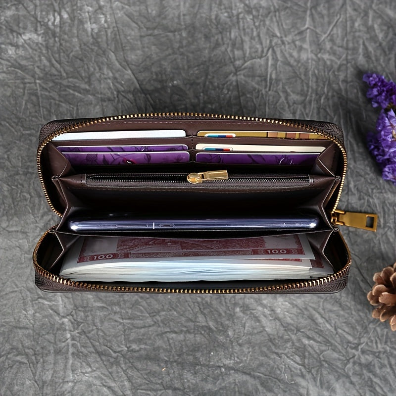 Vintage Style Leather Women's Wallet Large Capacity Clutch