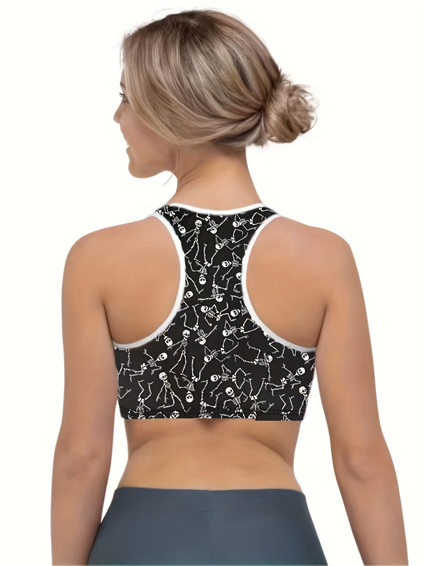 Halloween Skull Print Racer Back Sports Bra