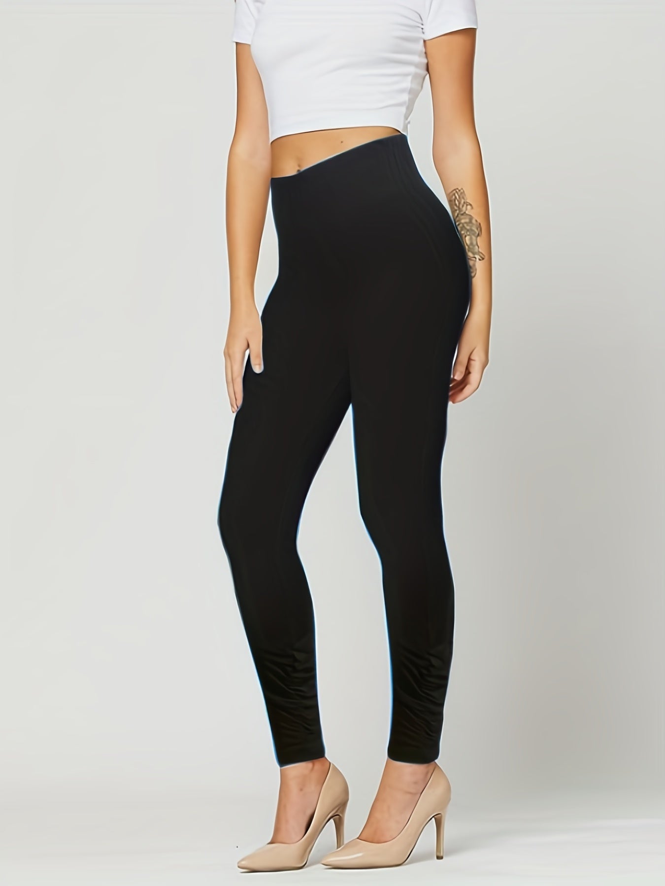 Sporty Leggings Women's Plus Solid High Rise Stretch Leggings
