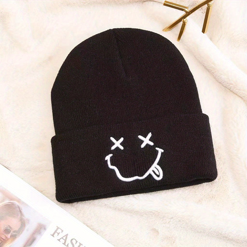 Happy Face 3D Embroidery Knit Hat For Men And Teens