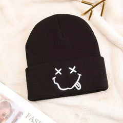 Happy Face 3D Embroidery Knit Hat For Men And Teens