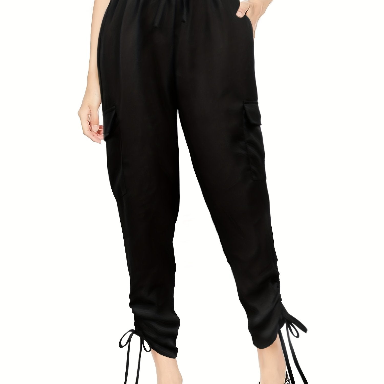 Flap Pockets Drawstring Ruched Pants Casual Pants
