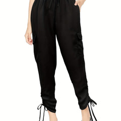 Flap Pockets Drawstring Ruched Pants Casual Pants