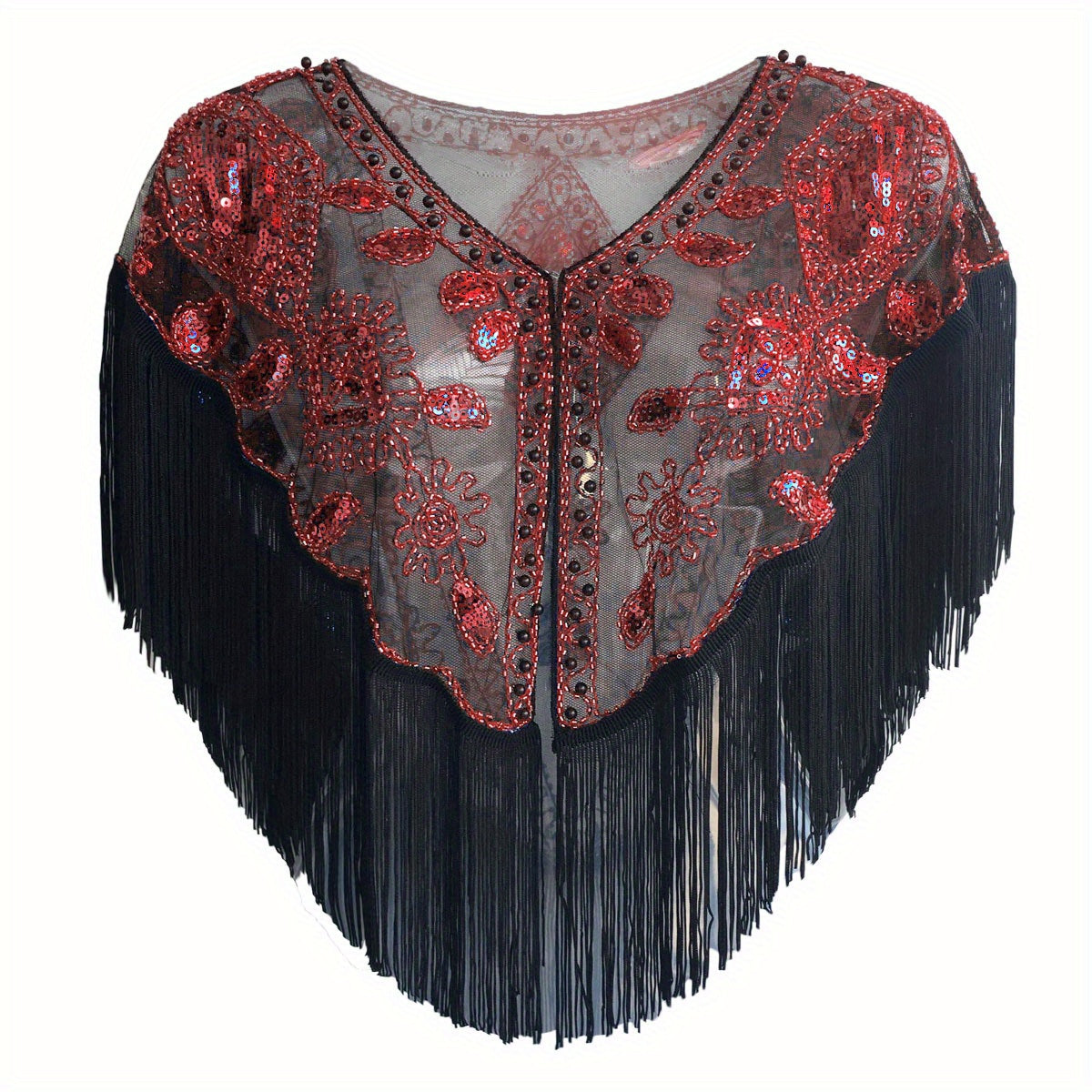 1920s Sequin Beaded Tassel Flapper Shawl Vintage Embroidery Classic Wedding