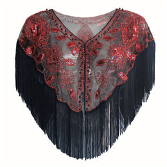 1920s Sequin Beaded Tassel Flapper Shawl Vintage Embroidery Classic Wedding