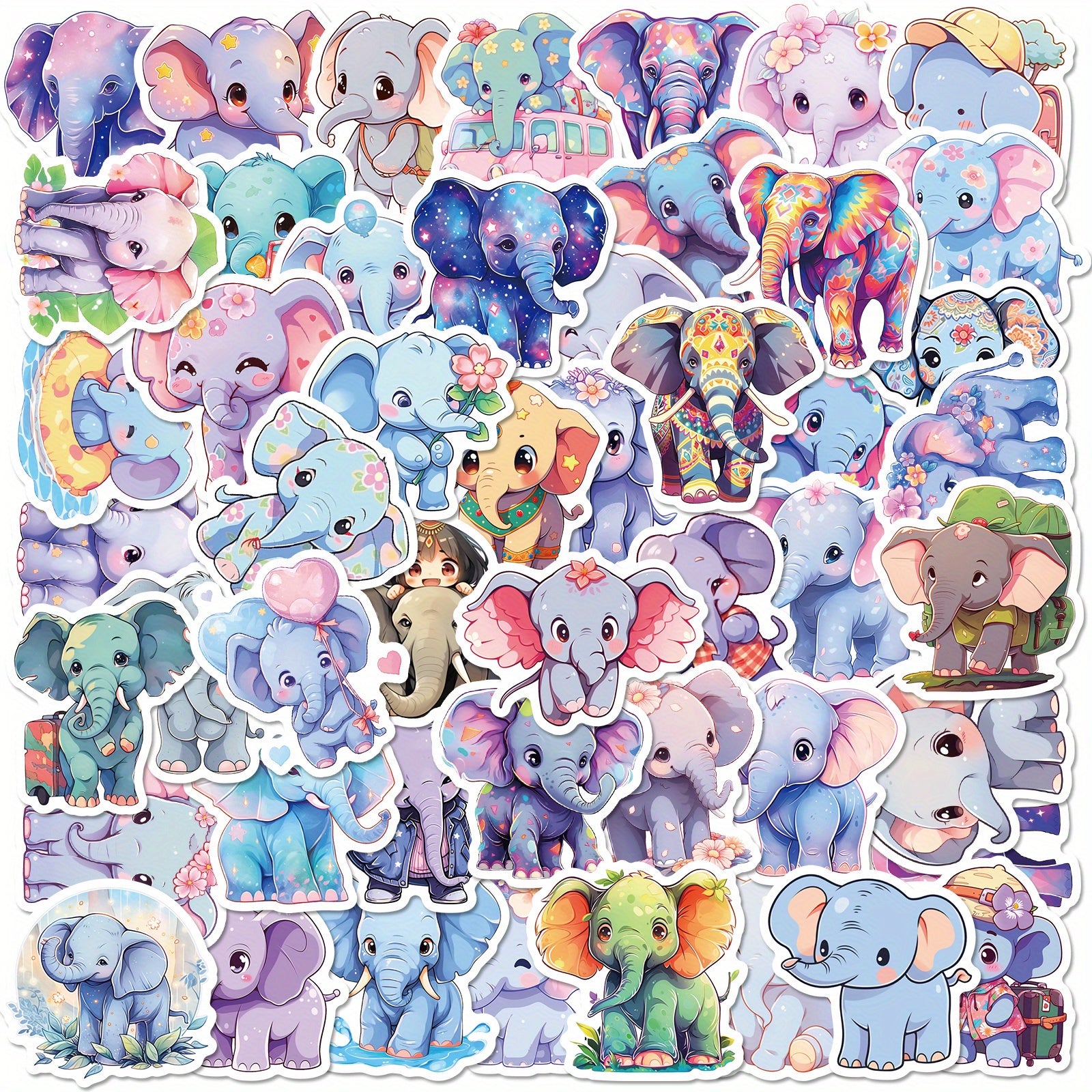 50pcs Cartoon Elephant Waterproof Vinyl Animal Stickers