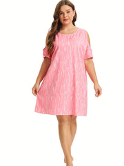 Striped Cold Shoulder Round Neck Nightdress