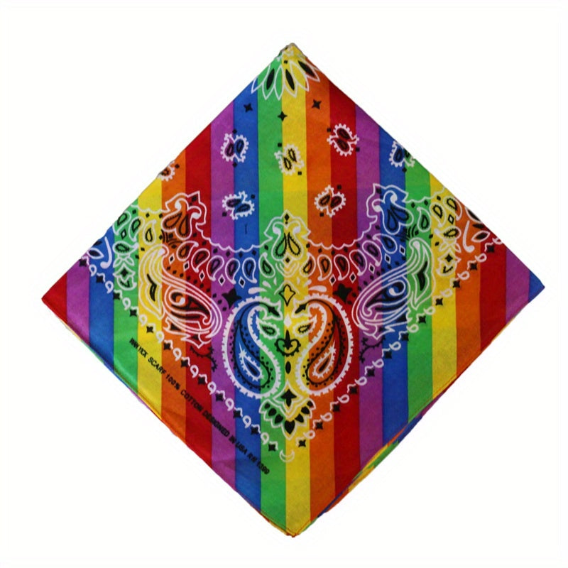 Rainbow Striped Square Scarf Paisley Print Cotton Bandana Hip Hop LGBT Pride