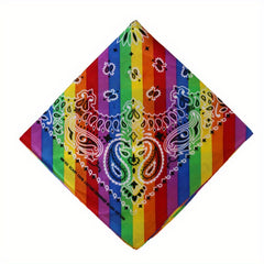 Rainbow Striped Square Scarf Paisley Print Cotton Bandana Hip Hop LGBT Pride