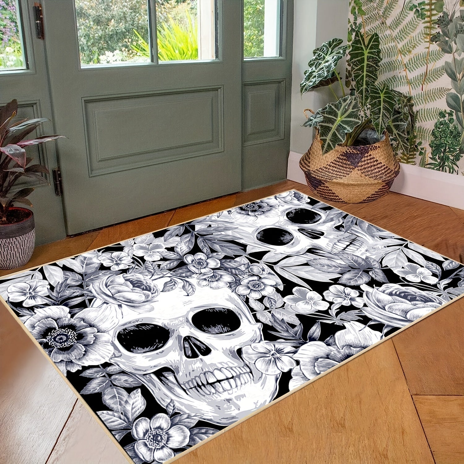 Skull Bath Mat And Skulls Rug Floral Door Mats Entryway Rugs