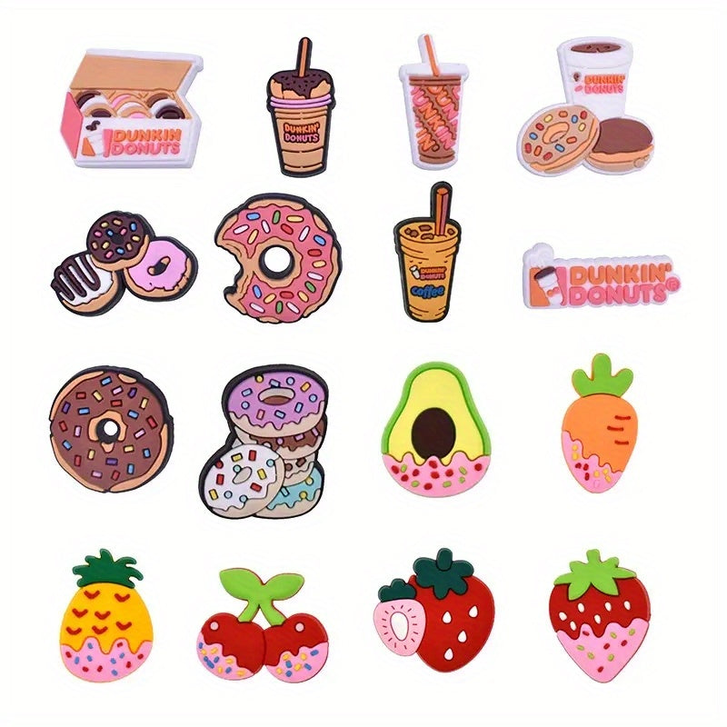 16pcs Food Themed Shoe Charms DIY Pins for Shoes