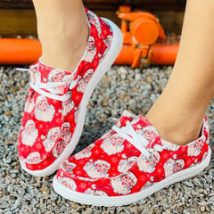 Christmas Cartoon Print Skateboard Shoes Lightweight Low Top Walking Sneakers