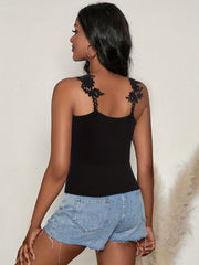 Floral Lace Tank Top Crew Neck Sleeveless Summer Blouse