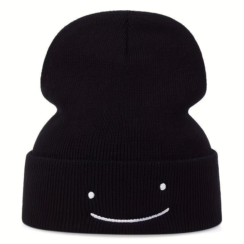 Happy Face Knit Cuffed Beanie Hat