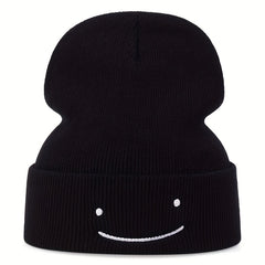 Happy Face Knit Cuffed Beanie Hat