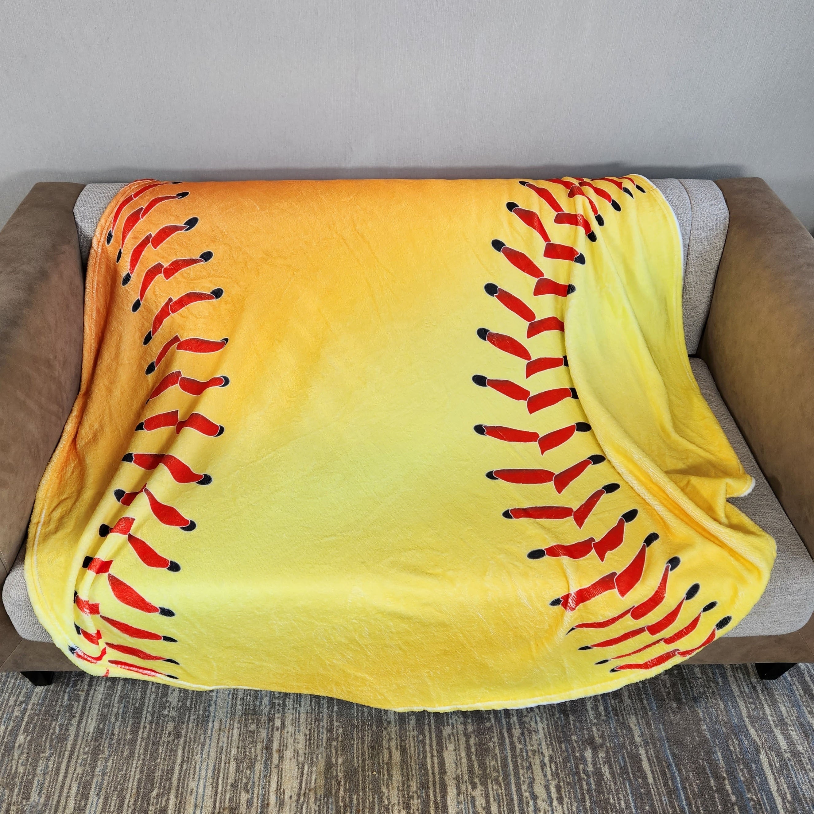 Yellow Baseball Printed Blanket - Soft & Warm Flannel Material