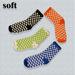 12 Pairs Checkerboard Crew Socks Women's Stockings