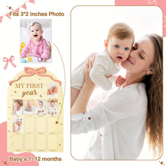 One Year Old Birthday Gift Set - Photo Frame Decoration & Wooden Board for Mont