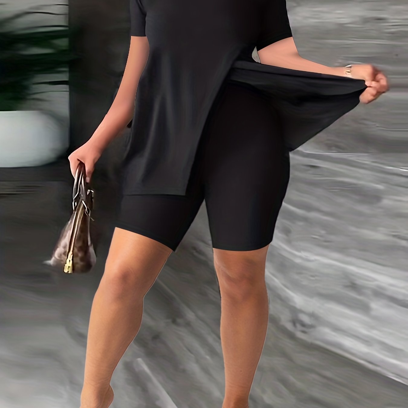 Casual Two Piece Set Short Sleeve T-shirt & Biker Shorts Outfit