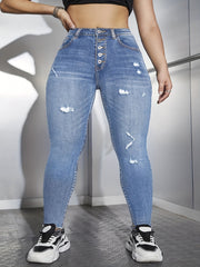 Ripped Fringe Trim Skinny Jeans