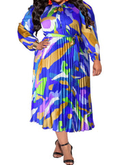 Abstract Print Lantern Sleeve Maxi Dress