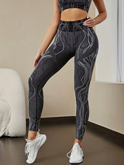 Stripe Printed High Waist Yoga Pants High Stretch Fitness Workout Gym Leggings
