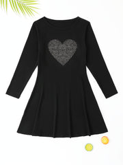 Heart Graphic Long Sleeve Dress Girls Crew Neck Dresses For Party Gift