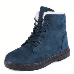 Women's Lace Up Flatform Boots Velvet Warm Snow Boots
