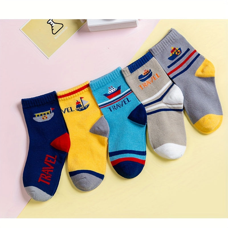 Boy's Cartoon Striped Crew Socks Breathable Casual Style Unisex Socks