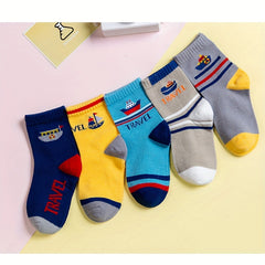 Boy's Cartoon Striped Crew Socks Breathable Casual Style Unisex Socks