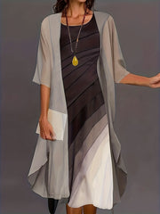 Spring & Fall 2pc Set Long Cardigan & Midi Dress Outfit