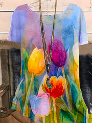 Casual Blouse Women's Plus Tulip Print Tee
