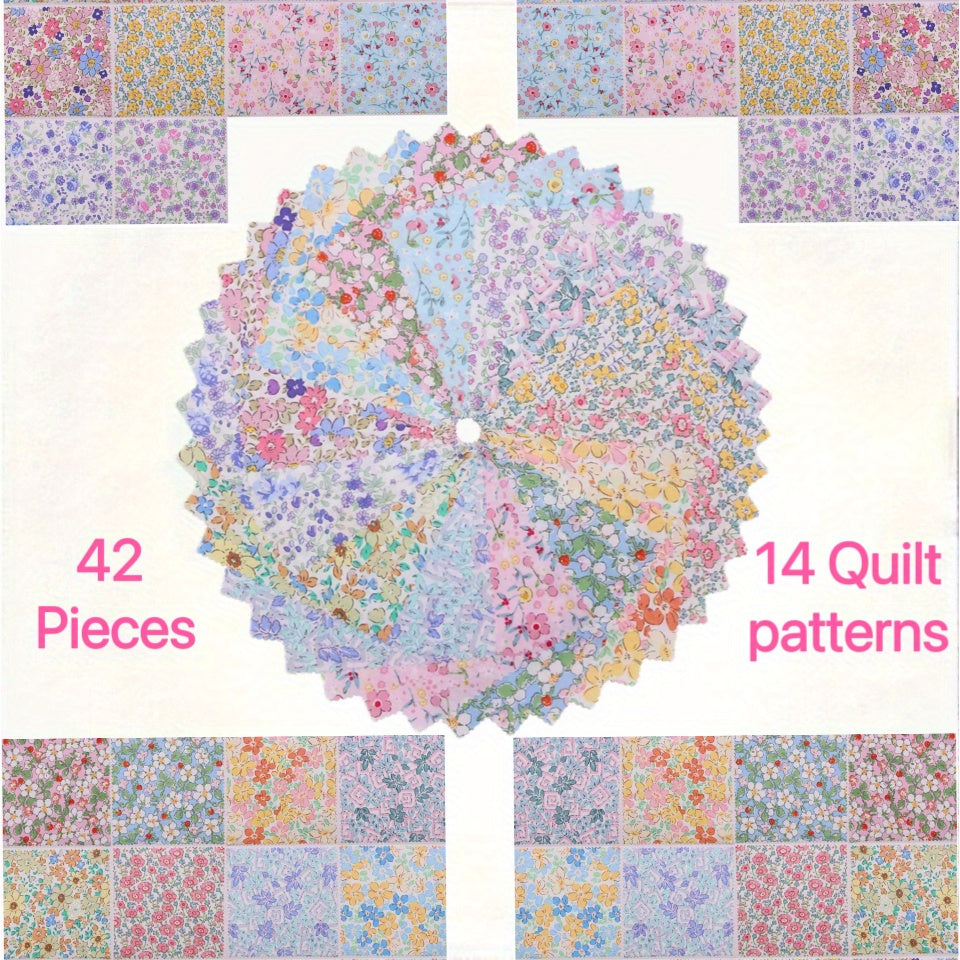 Pastoral Style Floral 42pcs Fabric Squares 5x5 Inches for Quilting and Crafts