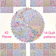 Pastoral Style Floral 42pcs Fabric Squares 5x5 Inches for Quilting and Crafts