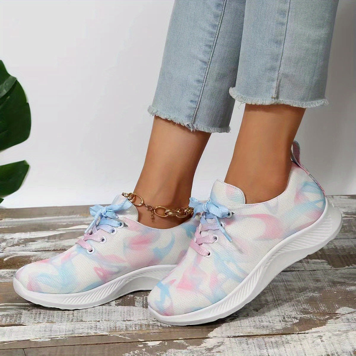 Women's Ink Print Running Shoes Breathable Lace Up Sneakers