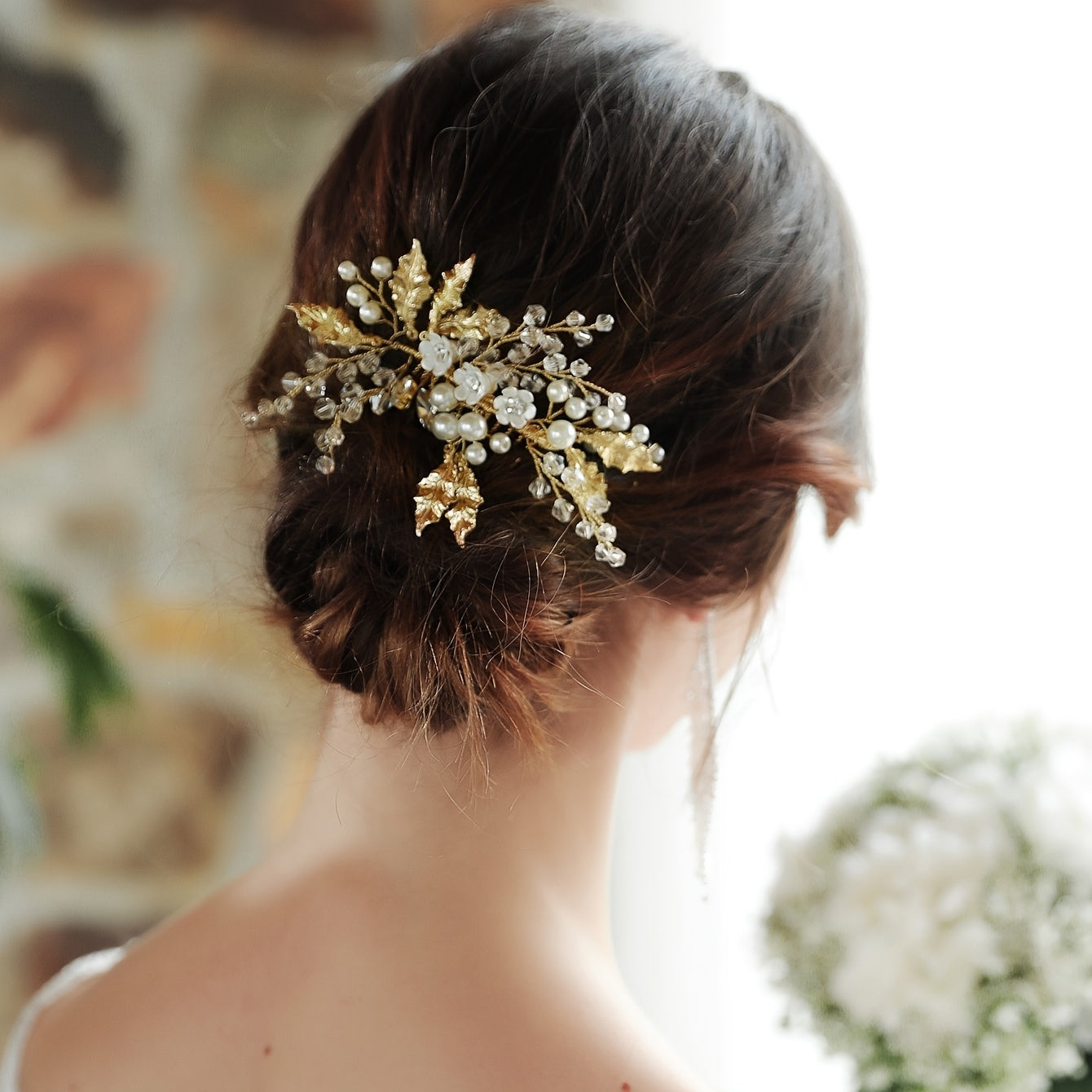 Golden Pearl Bridal Hair Piece Wedding Hair Vine Crystal Hair Clip