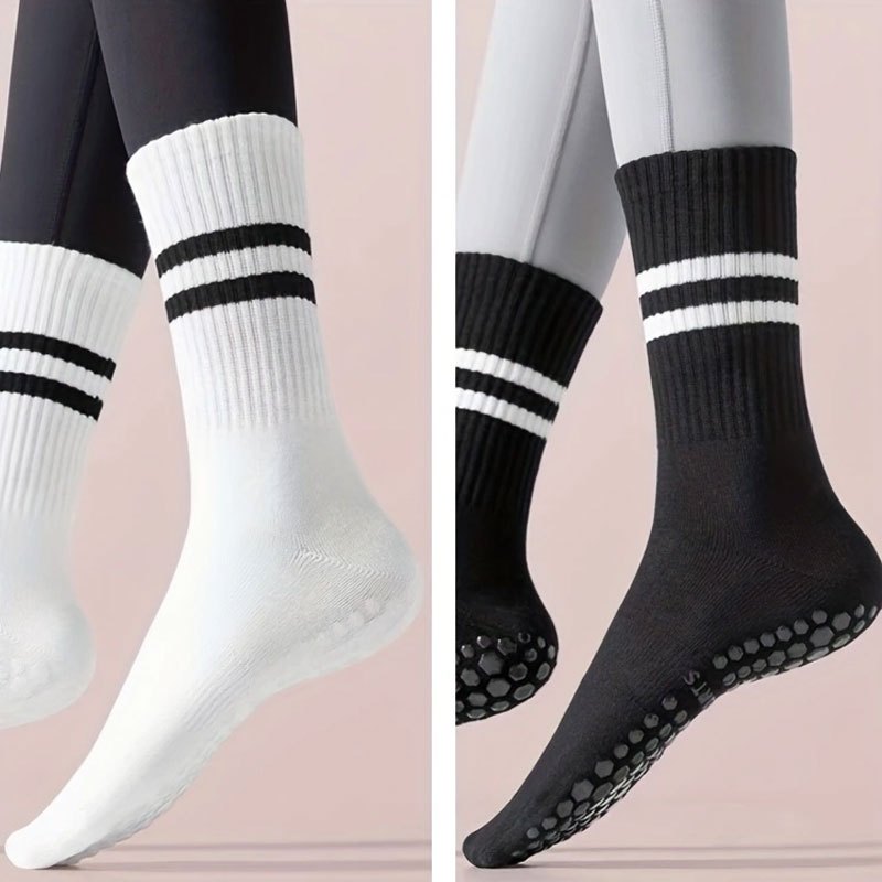 2 Pairs Yoga Socks Anti-Slip Dance Socks Breathable Mid-Tube Pilates Socks