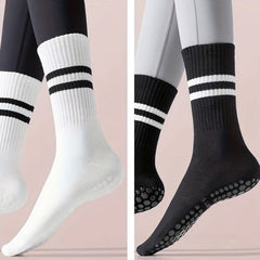 2 Pairs Yoga Socks Anti-Slip Dance Socks Breathable Mid-Tube Pilates Socks